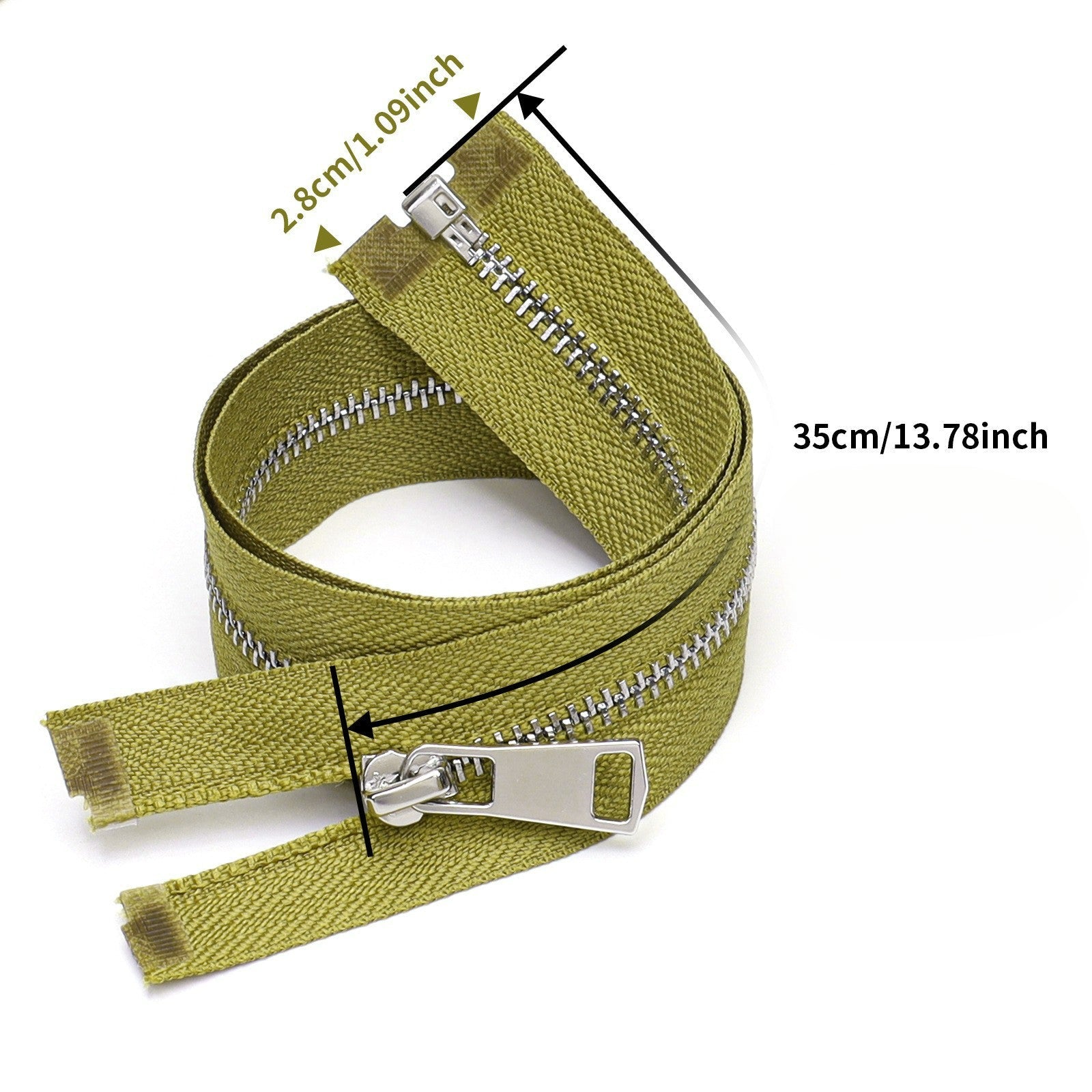 Olive Green Metal Zipper Silver Teeth Closed End Sewing