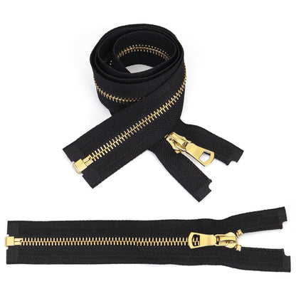 Black Open End Metal Zipper Gold Teeth For Jacket Coat