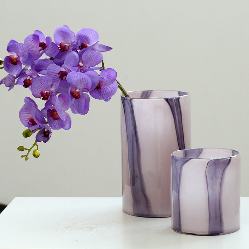 Purple Stripe Art Glass Cylinder Vase 3 Sizes - Image 3