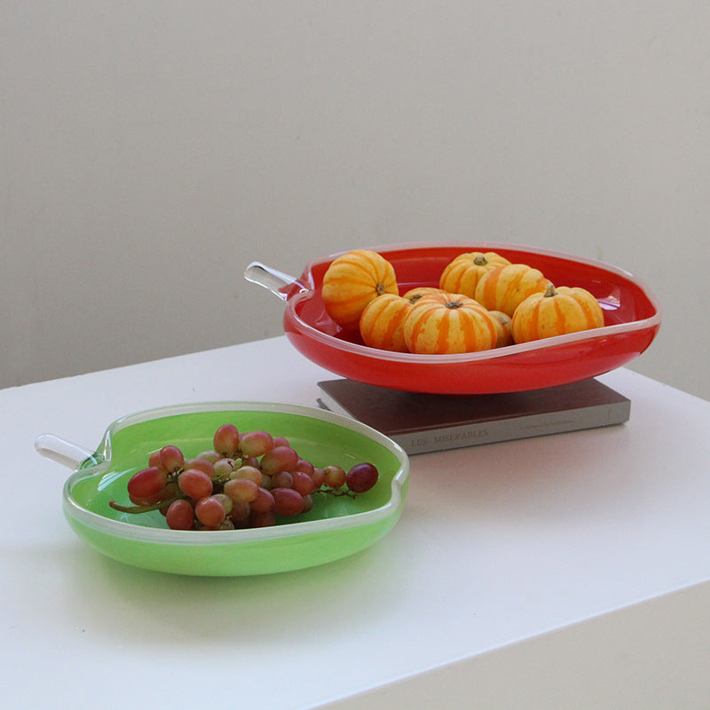 Red blue Opaque Glass Fruit Bowl and Plate Set - Image 2