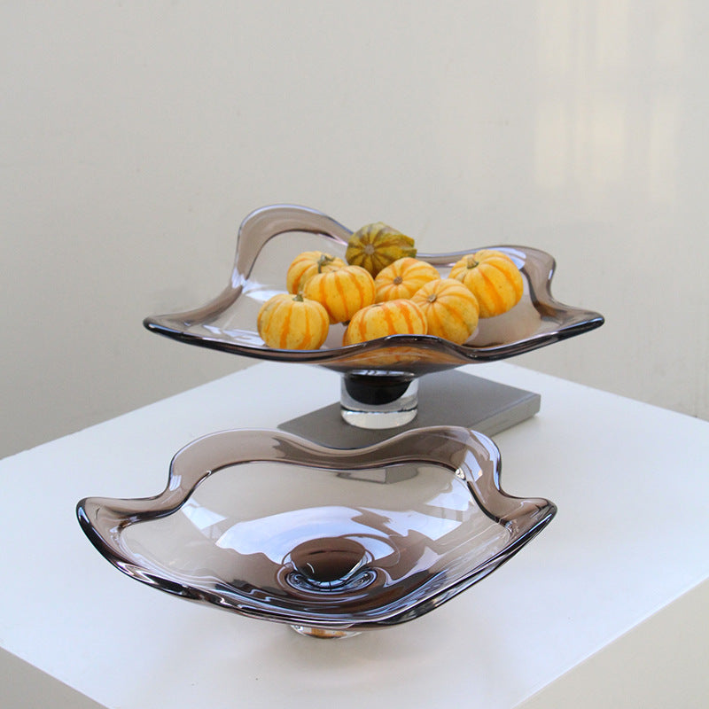 Smoked Gray Glass Wavy Footed Fruit Bowl - Image 1