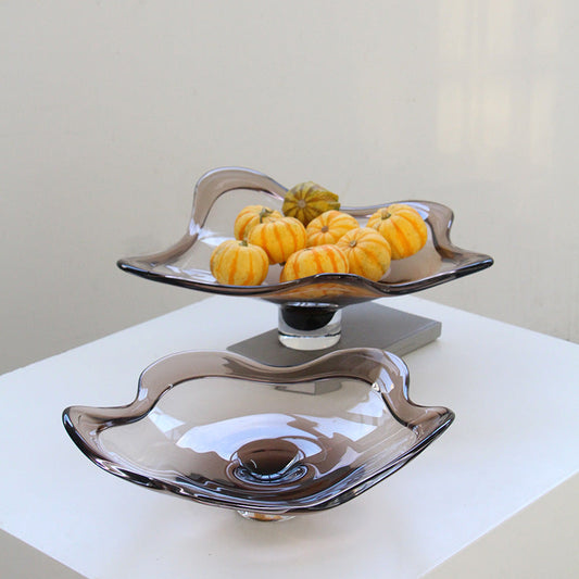 Smoked Gray Glass Wavy Footed Fruit Bowl - Image 1