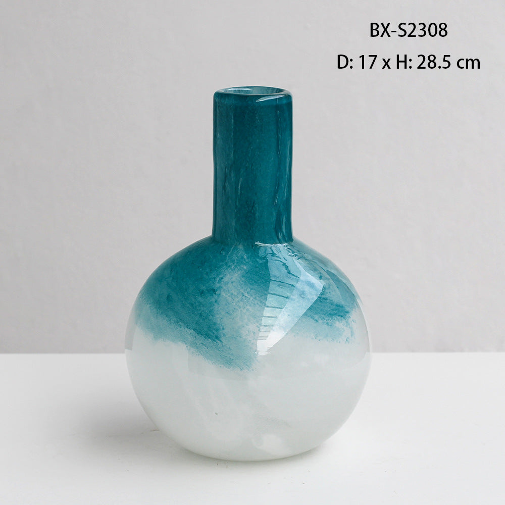 Teal White Gradient Glass Vase Round and Tall Styles - Image 6