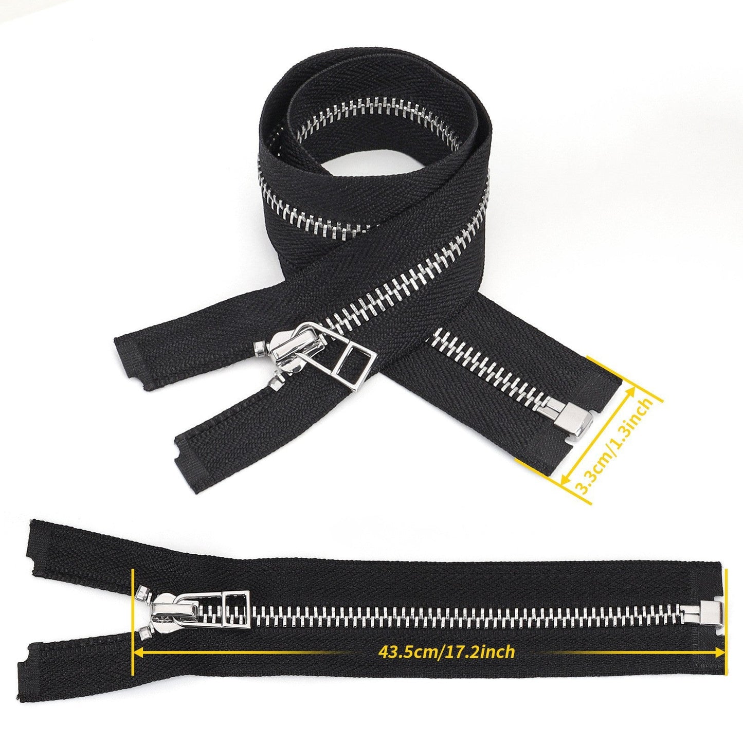 Black Open End Metal Zipper Silver Teeth Separating Jacket