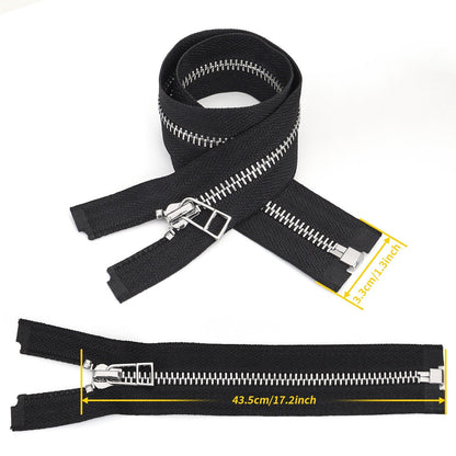 Black Open End Metal Zipper Silver Teeth Separating Jacket