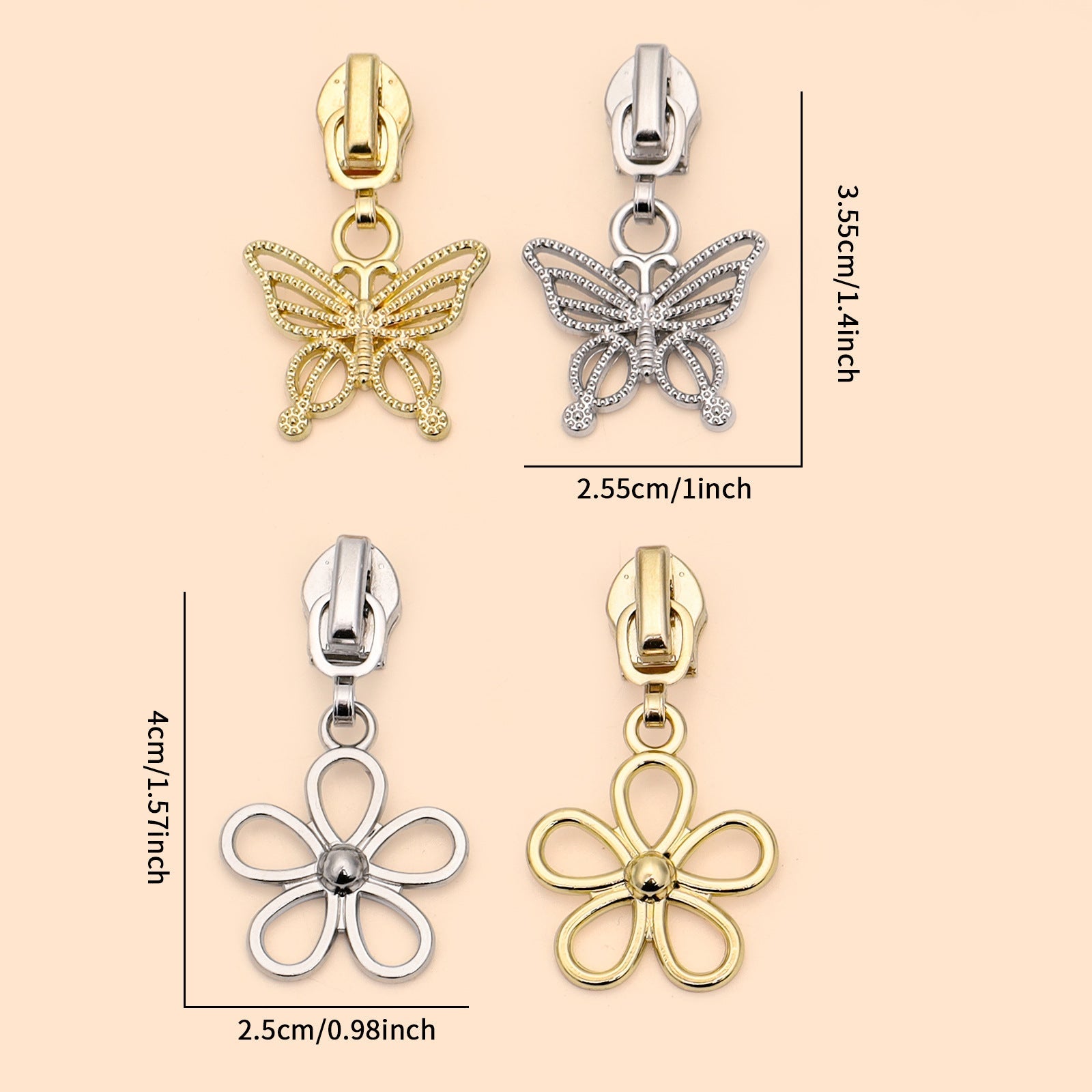 5# Hollow Charm Zipper Pull – Butterfly & Flower