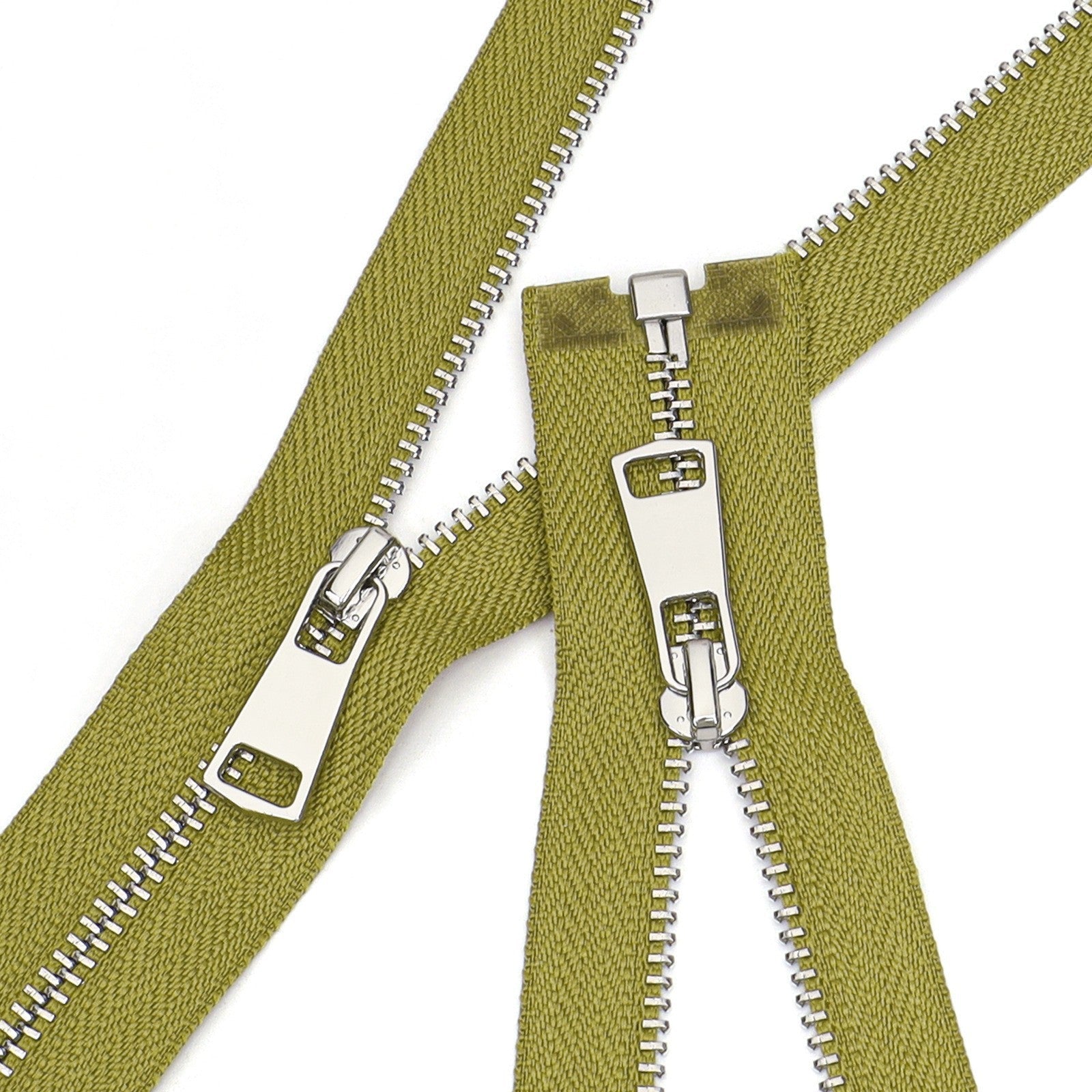 Olive Green Metal Zipper Silver Teeth Closed End Sewing