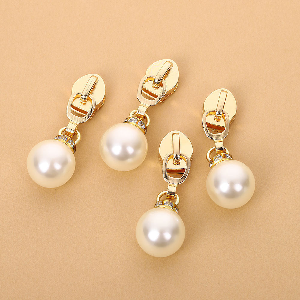 5# Pearl Zipper Pull - Gold  Pearl