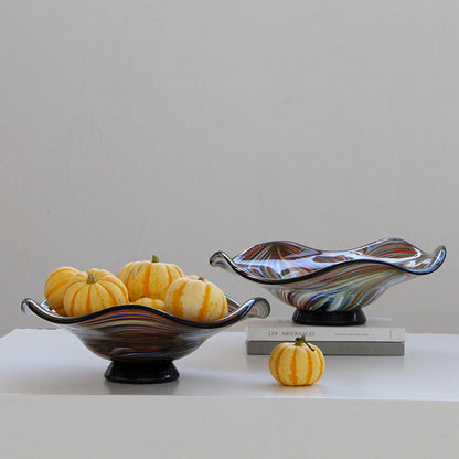 Multicolor Swirl Art Glass Footed Fruit Bowl - Image 2