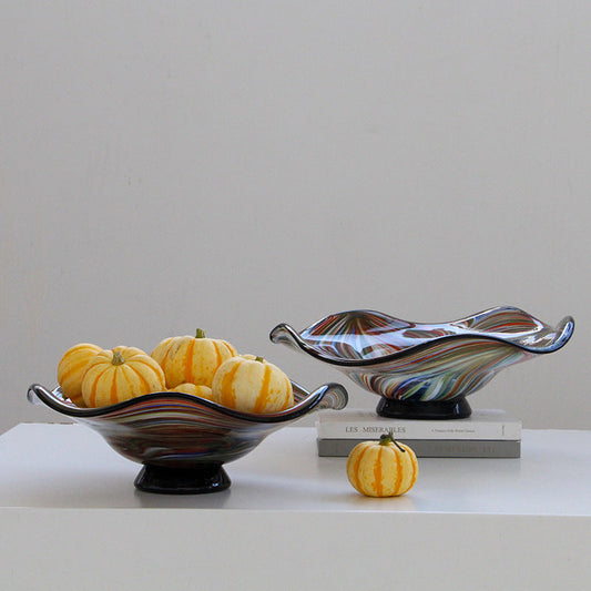 Multicolor Swirl Art Glass Footed Fruit Bowl - Image 2