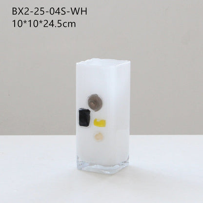 White Frosted Rectangle Glass Vase with Color Blocks - Image 8