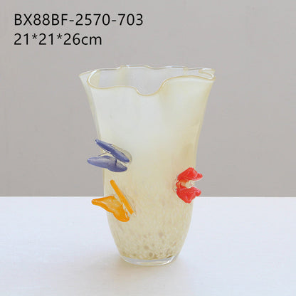 Ruffle Glass Vase with Glass Butterfly Ornaments - Image 8