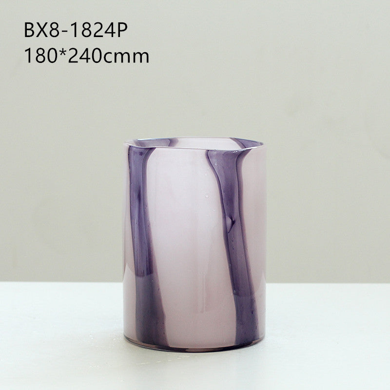 Purple Stripe Art Glass Cylinder Vase 3 Sizes - Image 7