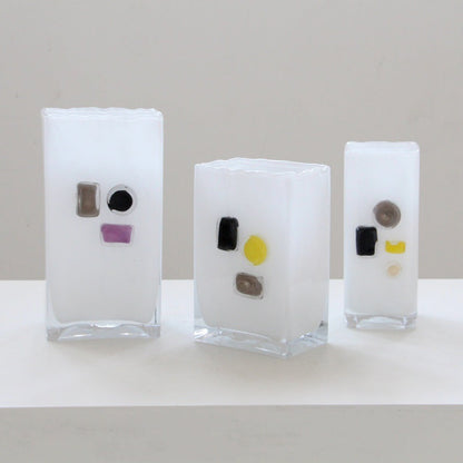 White Frosted Rectangle Glass Vase with Color Blocks - Image 4