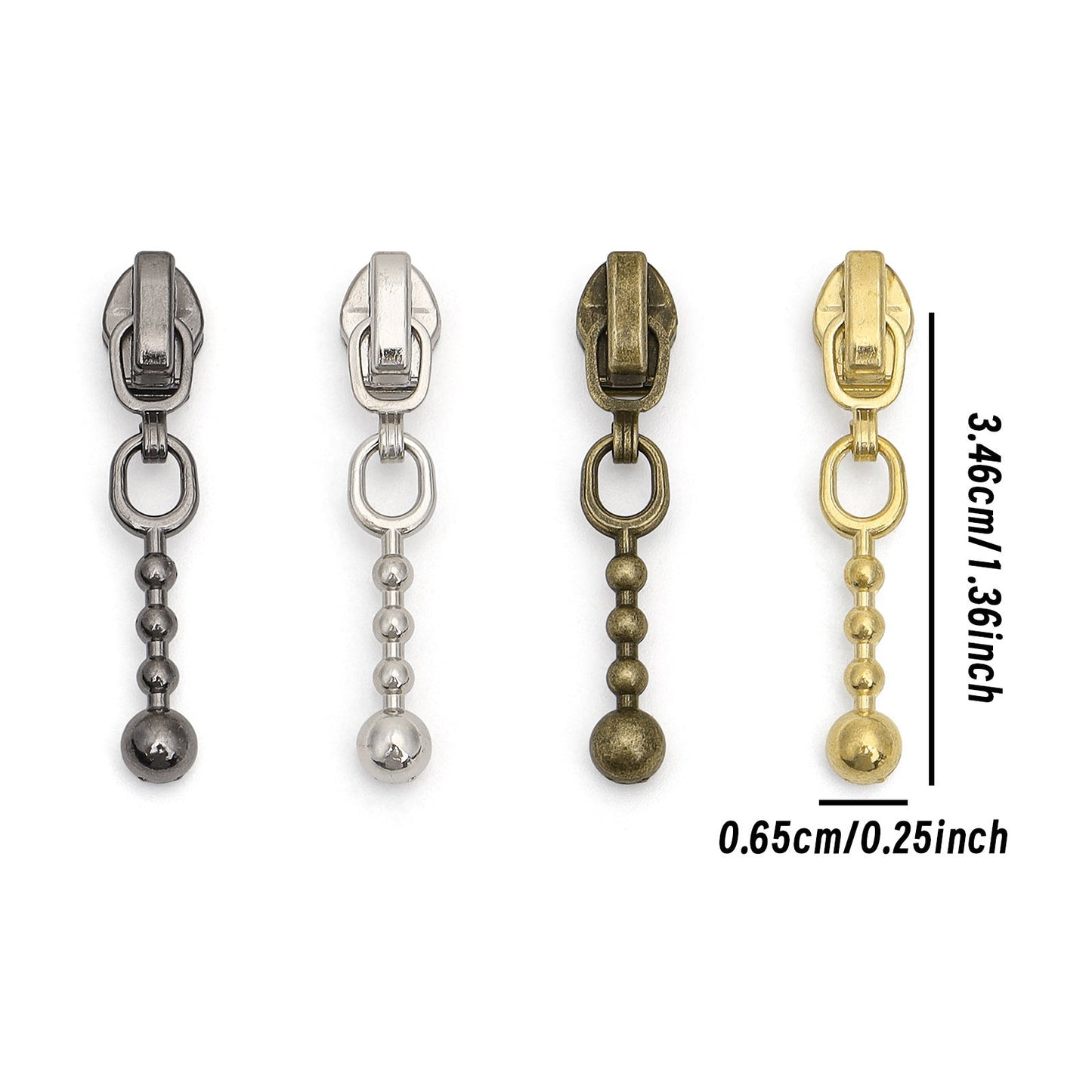 3# Beaded Ball Chain Zipper Pull - Beaded Ball Gold