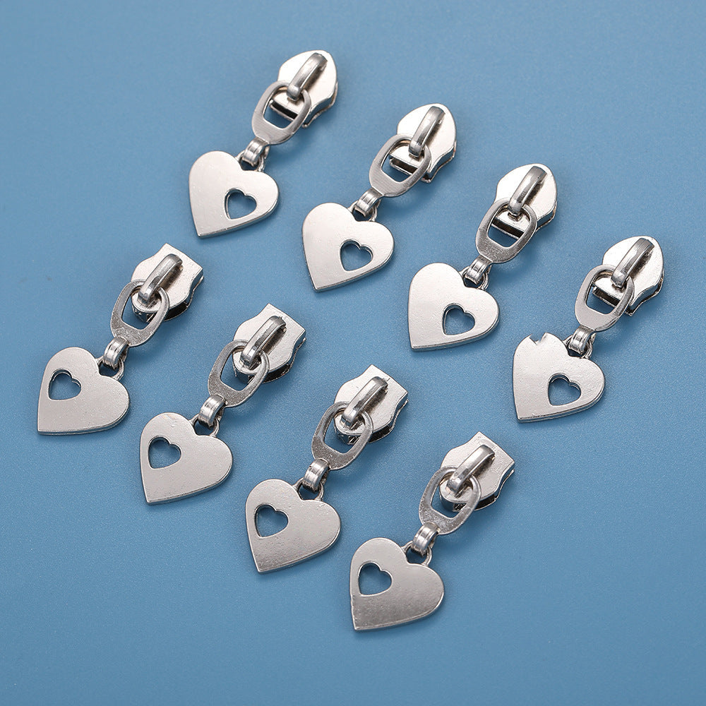 5# Double Heart Zipper Pull - Silver Double Heart