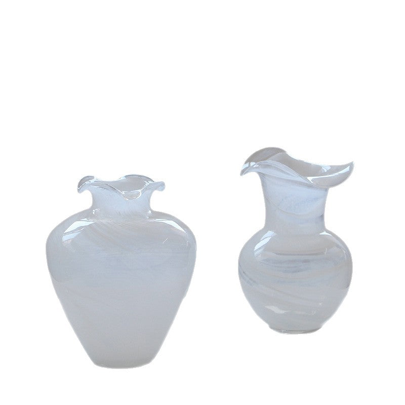 White Opaque Glass Ruffle Vase and Dish Set - Image 5