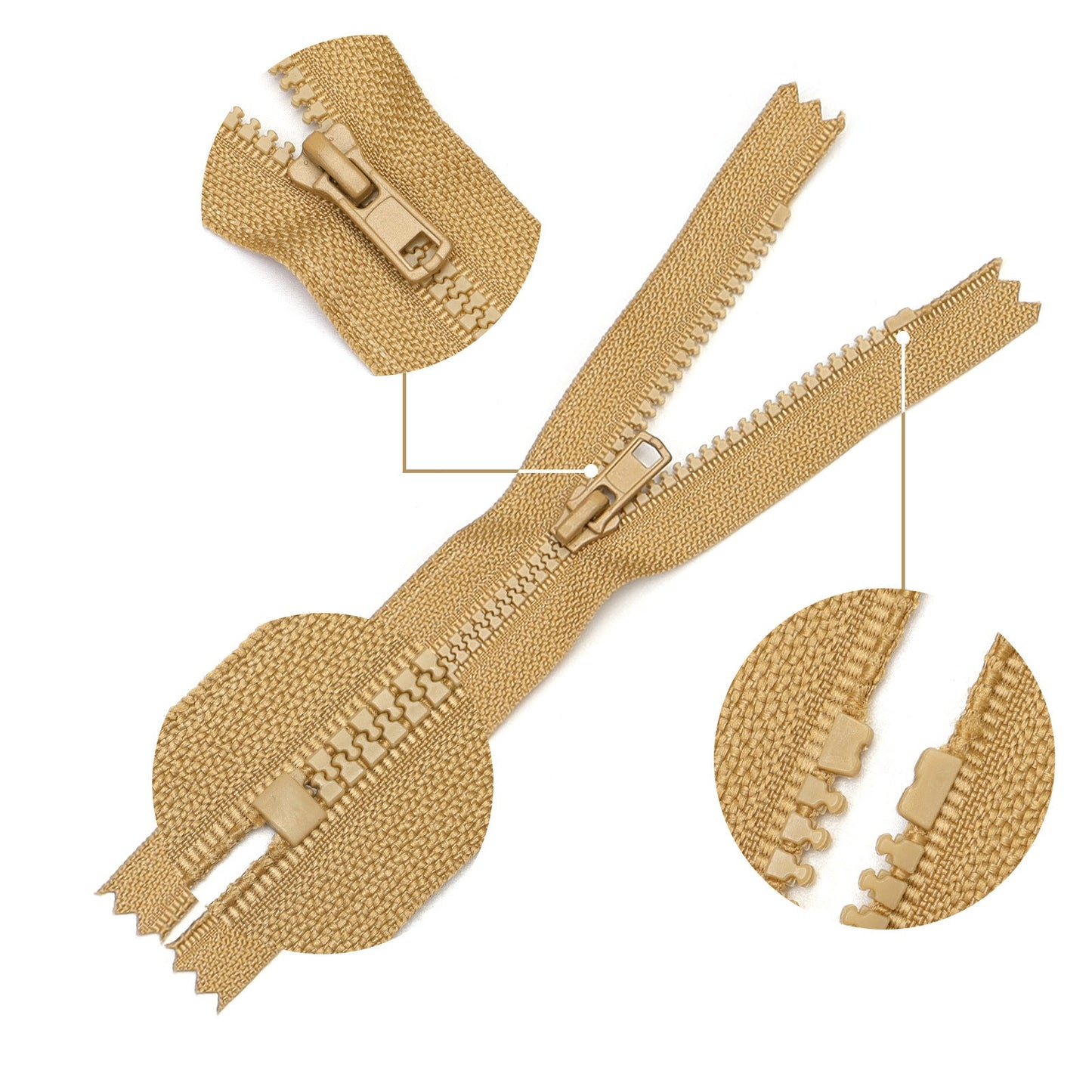 Light Brown Resin Zipper Closed End Nylon Tape Sewing