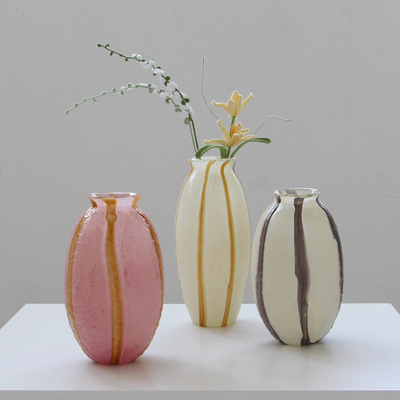 Striped Oval Art Glass Flower Vase 3 Colors - Image 1