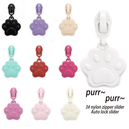 3# Cat Paw Print Zipper Pull (Lockable Slider) - Powder