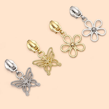 5# Hollow Charm Zipper Pull – Butterfly & Flower