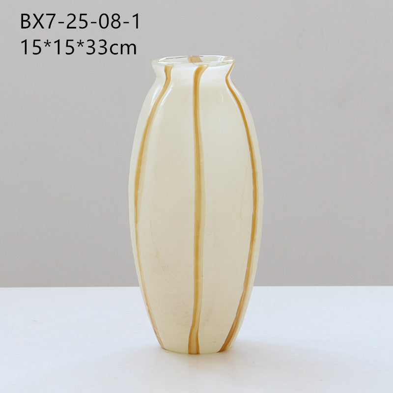 Striped Oval Art Glass Flower Vase 3 Colors - Image 6