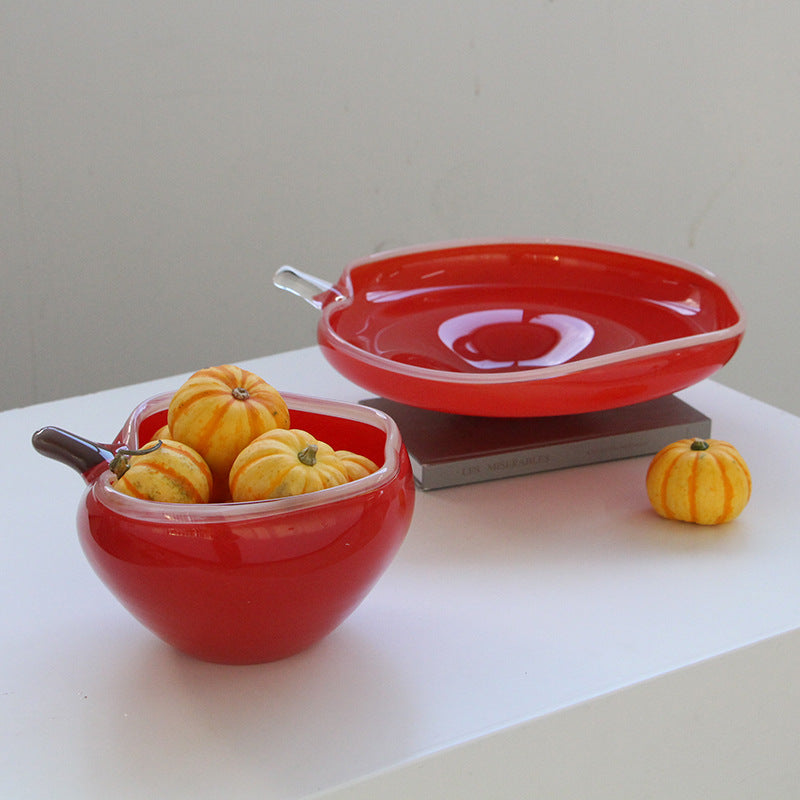 Red blue Opaque Glass Fruit Bowl and Plate Set - Image 1