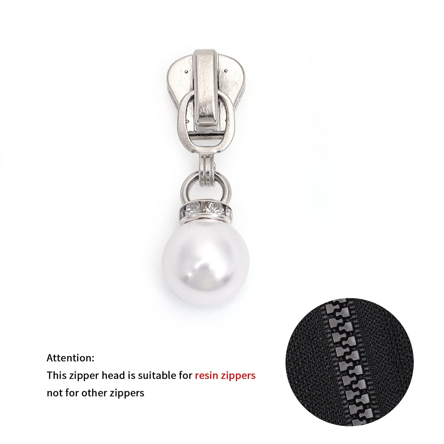 5# Faux Pearl Drop Zipper Pull with Rhinestones