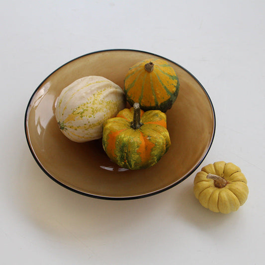 Round Flat Glass Serving Plate with Dark Rim Fruit plate - Image 2