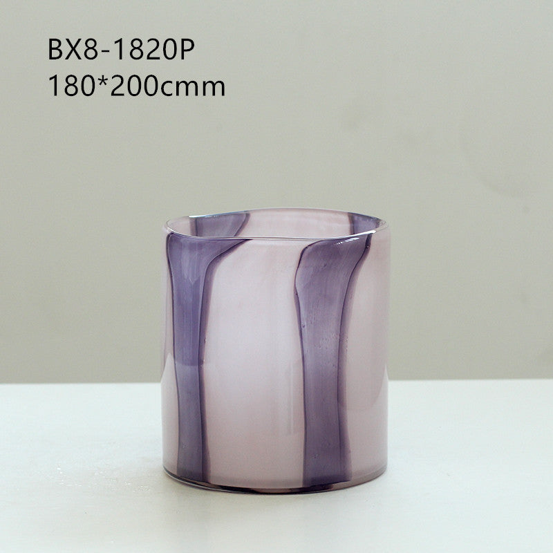 Purple Stripe Art Glass Cylinder Vase 3 Sizes - Image 6