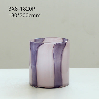 Purple Stripe Art Glass Cylinder Vase 3 Sizes - Image 6