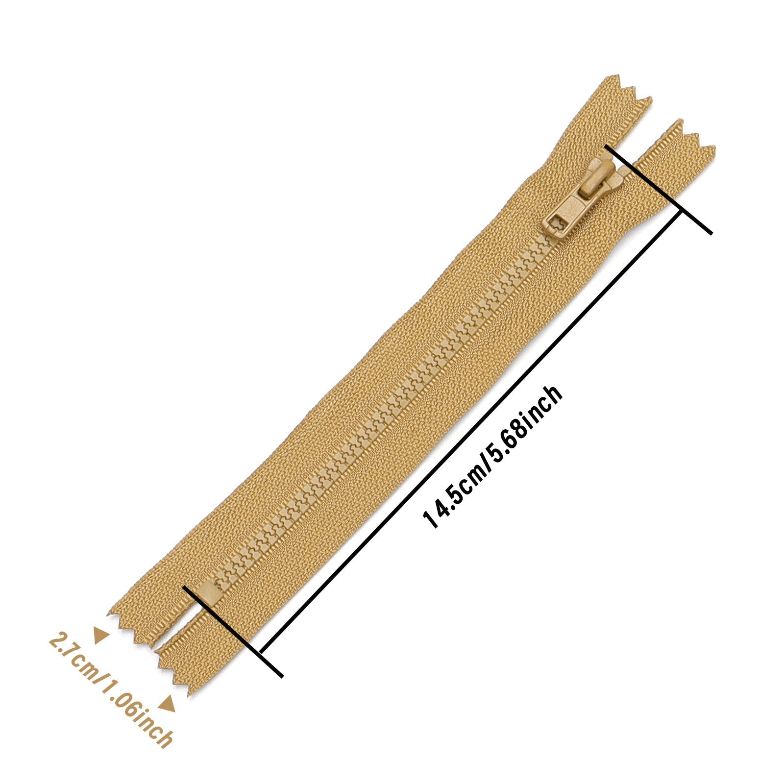 Light Brown Resin Zipper Closed End Nylon Tape Sewing