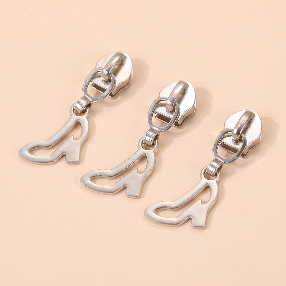 5# High Heel Pull Tab Zipper Slider - Silver High Heel