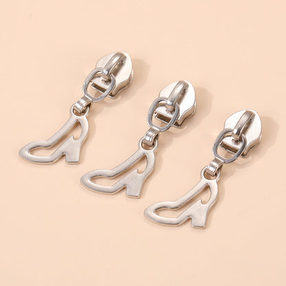 5# High Heel Pull Tab Zipper Slider - Silver High Heel
