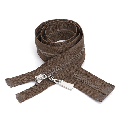 Brown Resin Zipper Silver Metal Slider Closed End Sewing