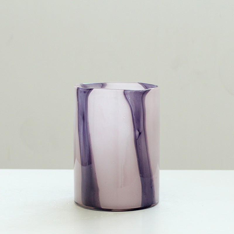 Purple Stripe Art Glass Cylinder Vase 3 Sizes - Image 2