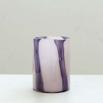 Purple Stripe Art Glass Cylinder Vase 3 Sizes - Image 2