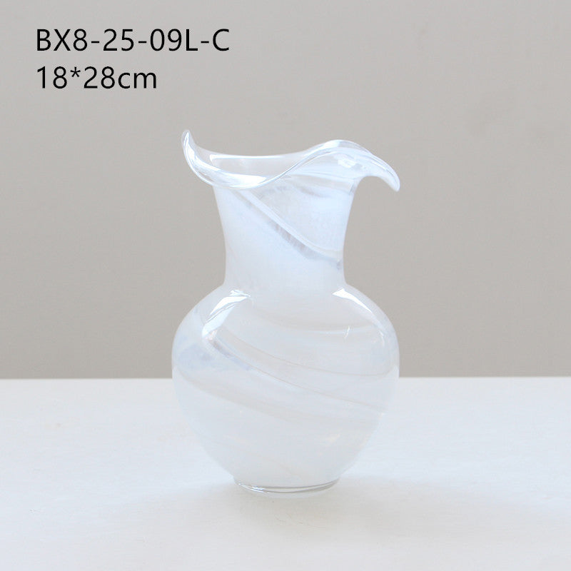 White Opaque Glass Ruffle Vase and Dish Set - Image 6