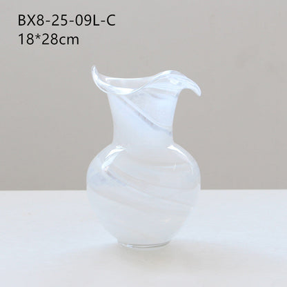 White Opaque Glass Ruffle Vase and Dish Set - Image 6