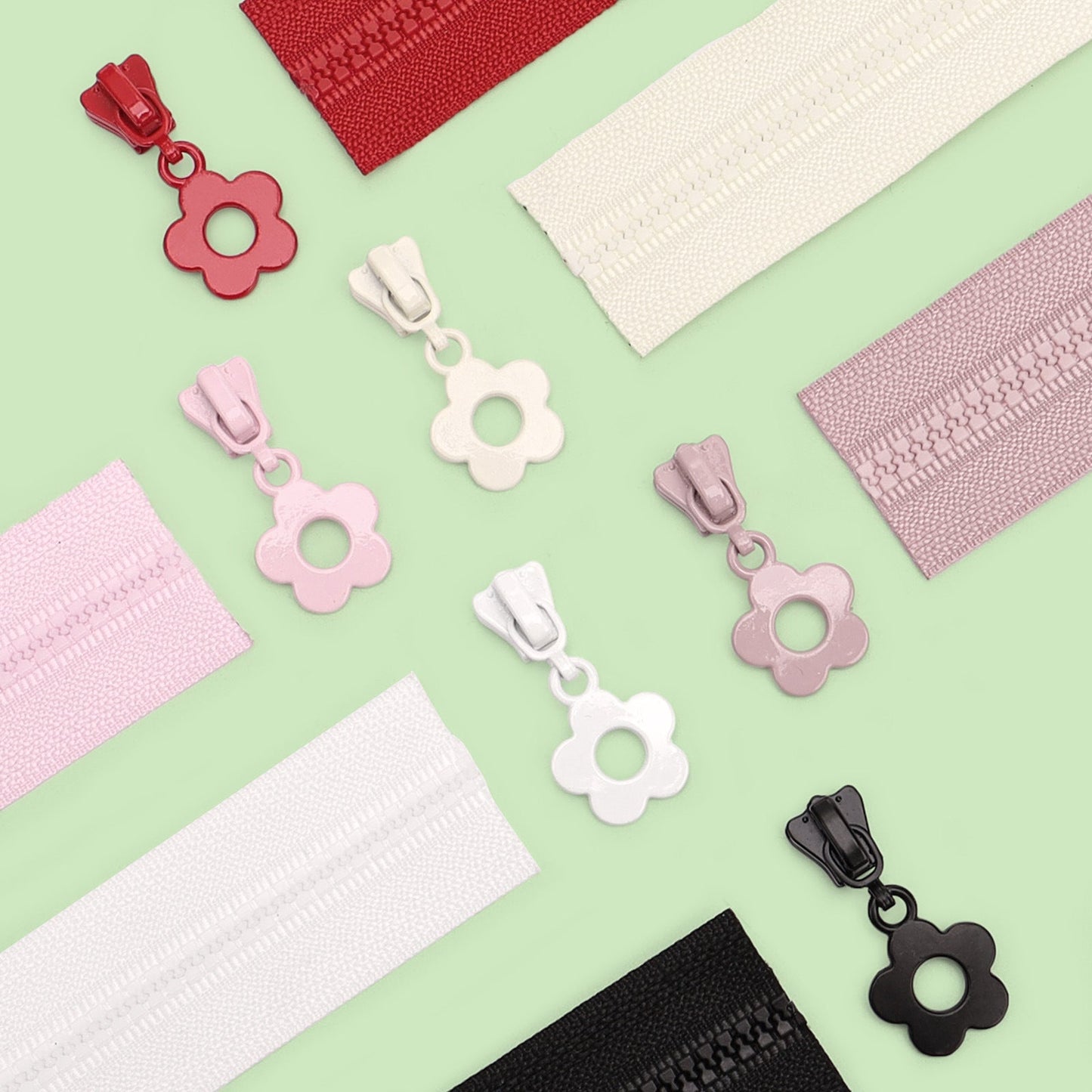 3 # Flower Pull Tab Zipper Slider (Resin Zipper) - Light pink