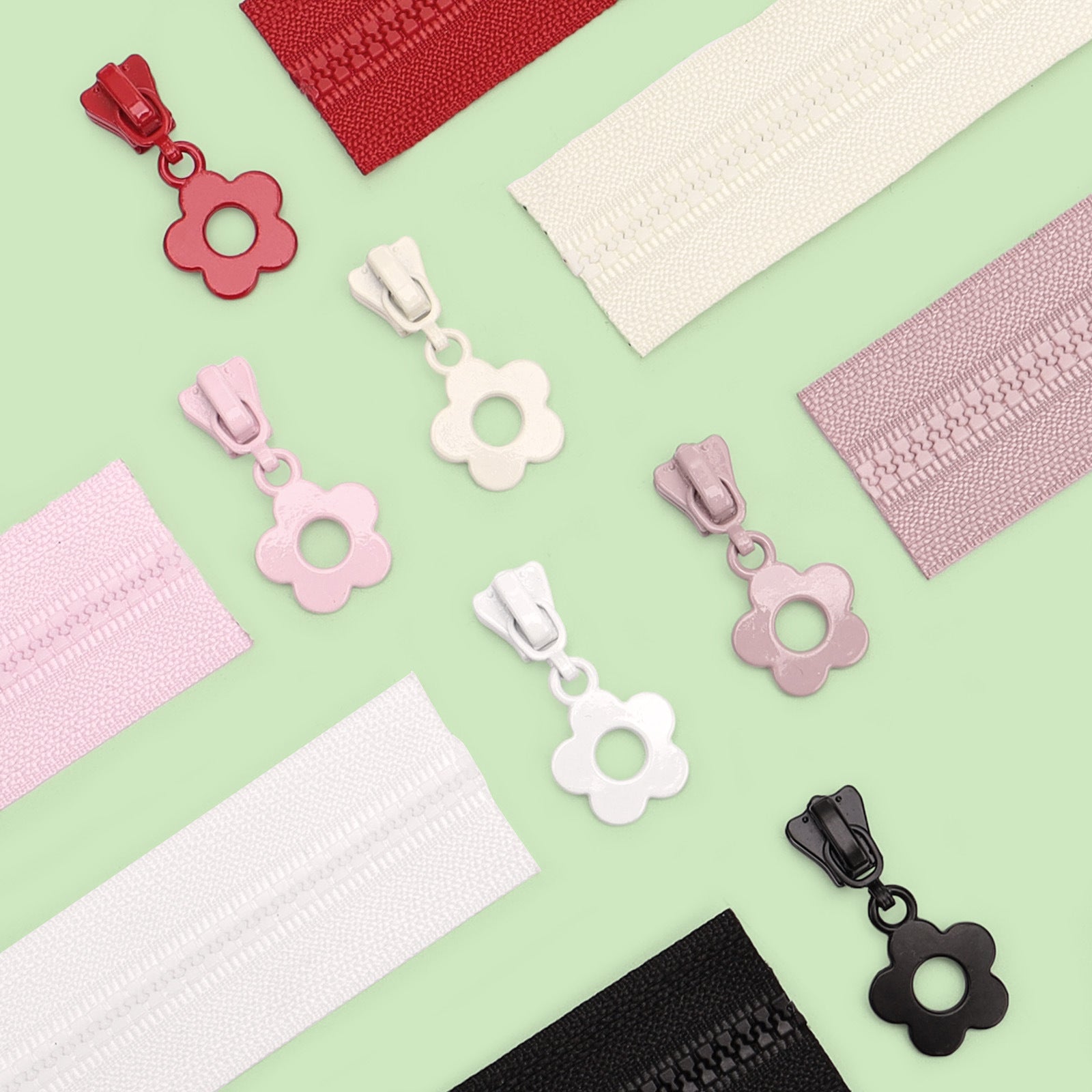 3 # Flower Pull Tab Zipper Slider (Resin Zipper) - Light pink