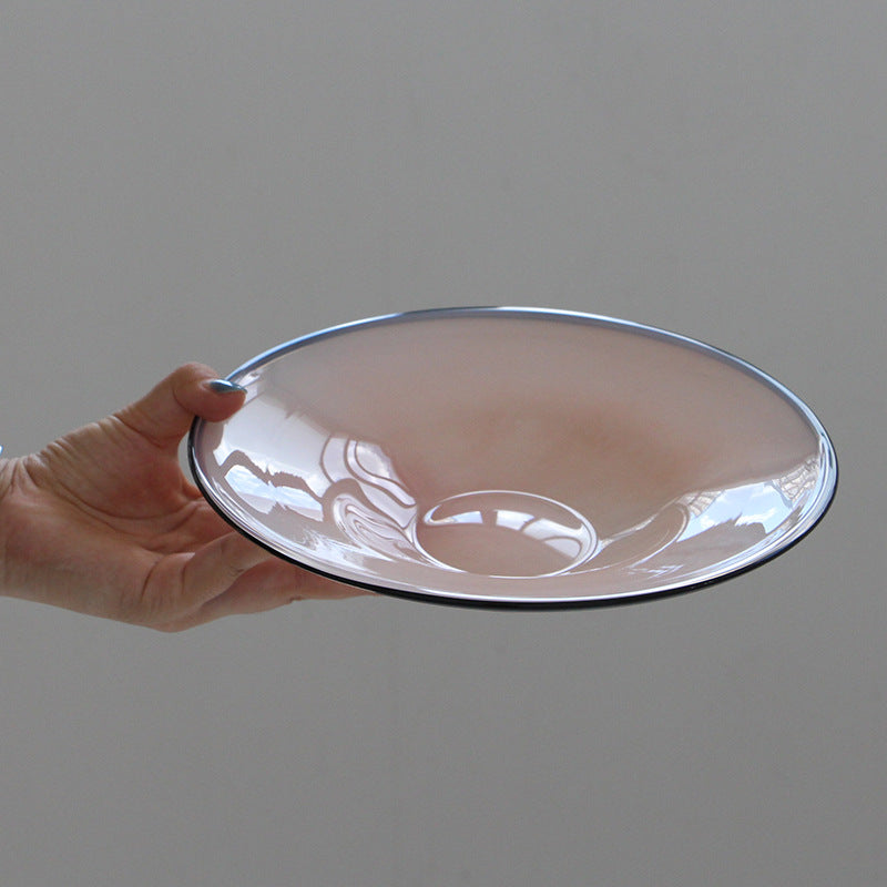 Round Flat Glass Serving Plate with Dark Rim Fruit plate - Image 4