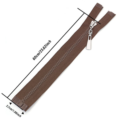 Brown Resin Zipper Silver Metal Slider Closed End Sewing