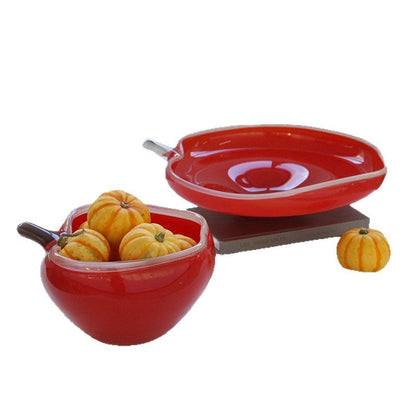 Red blue Opaque Glass Fruit Bowl and Plate Set - Image 5