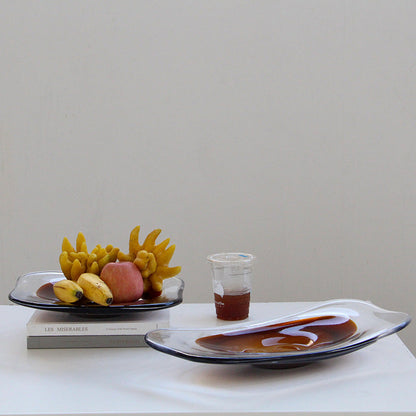 Smoked Glass Irregular Shaped Serving Plate Fruit plate - Image 1