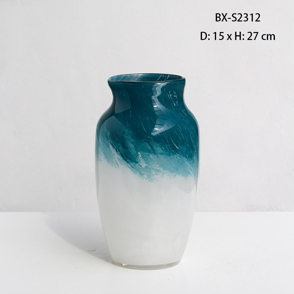 Teal White Gradient Glass Vase Round and Tall Styles - Image 7