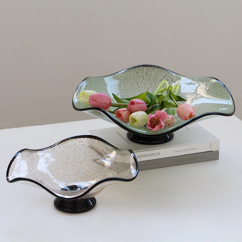 Gold Speckle Glass Footed Fruit plate Wavy Edge - Image 1