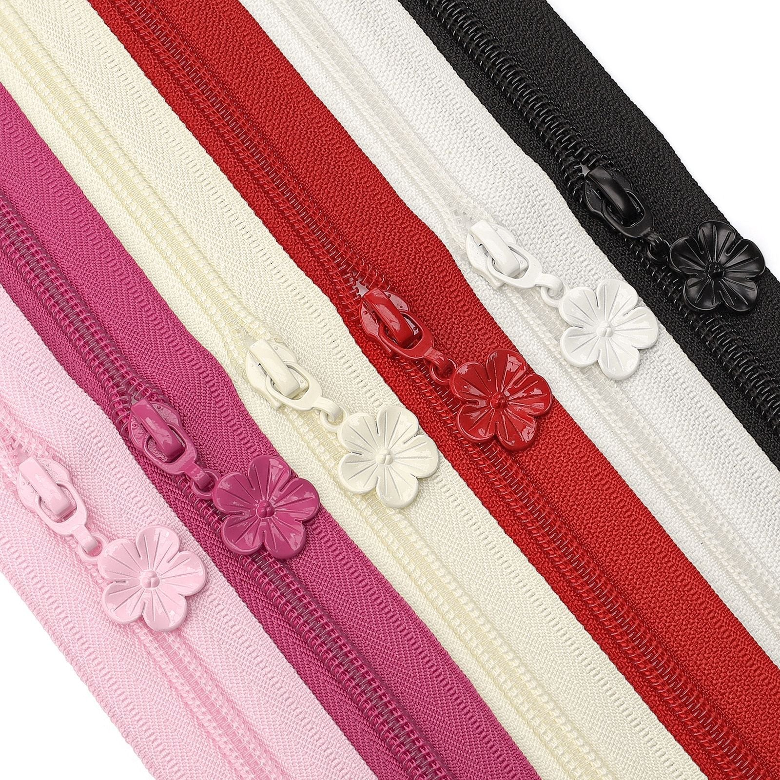 5# Plum Blossom Pull Tab Zipper Slider (Nylon Zipper) - Pink