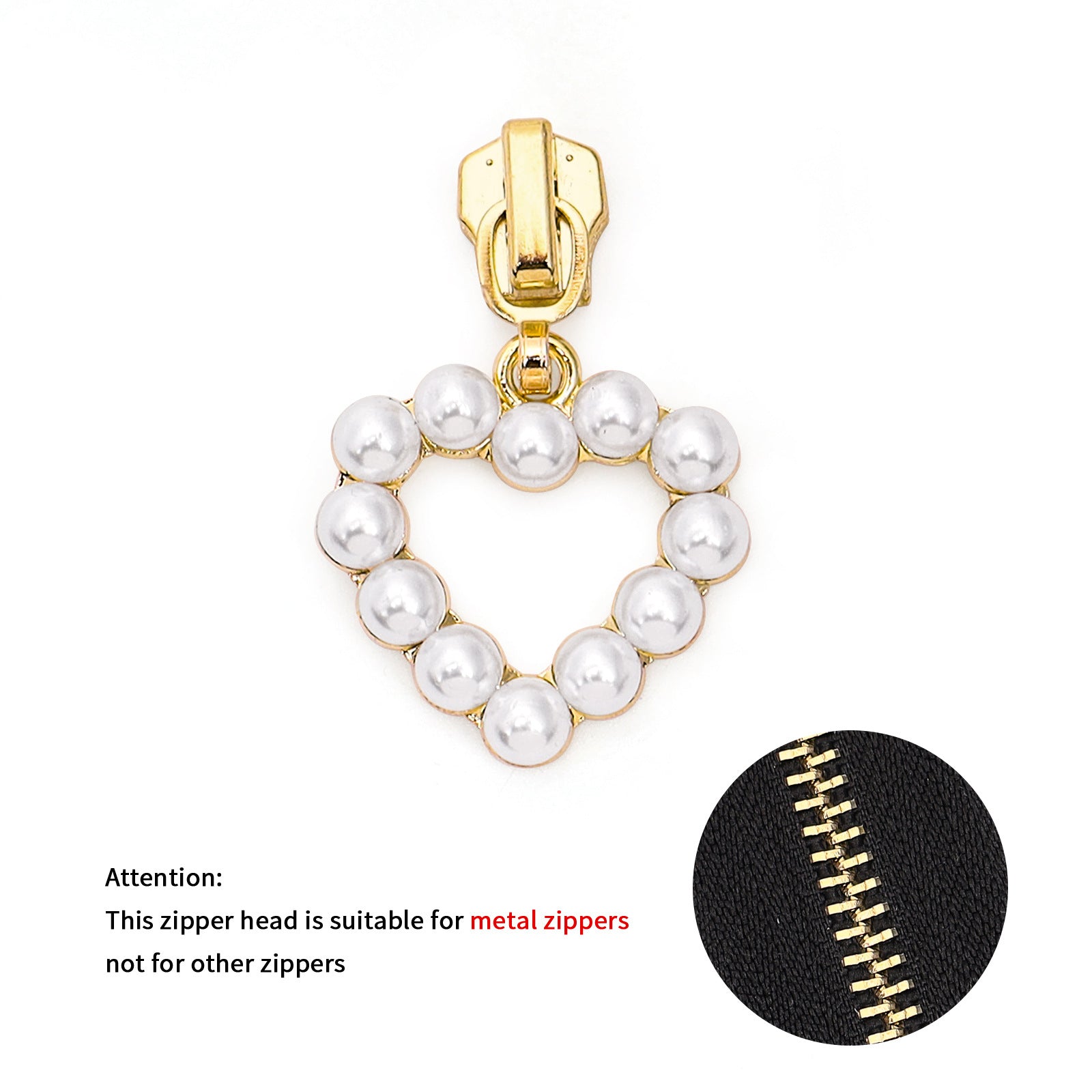 5# Pearl Heart Zipper Pull (Lockable Slider)