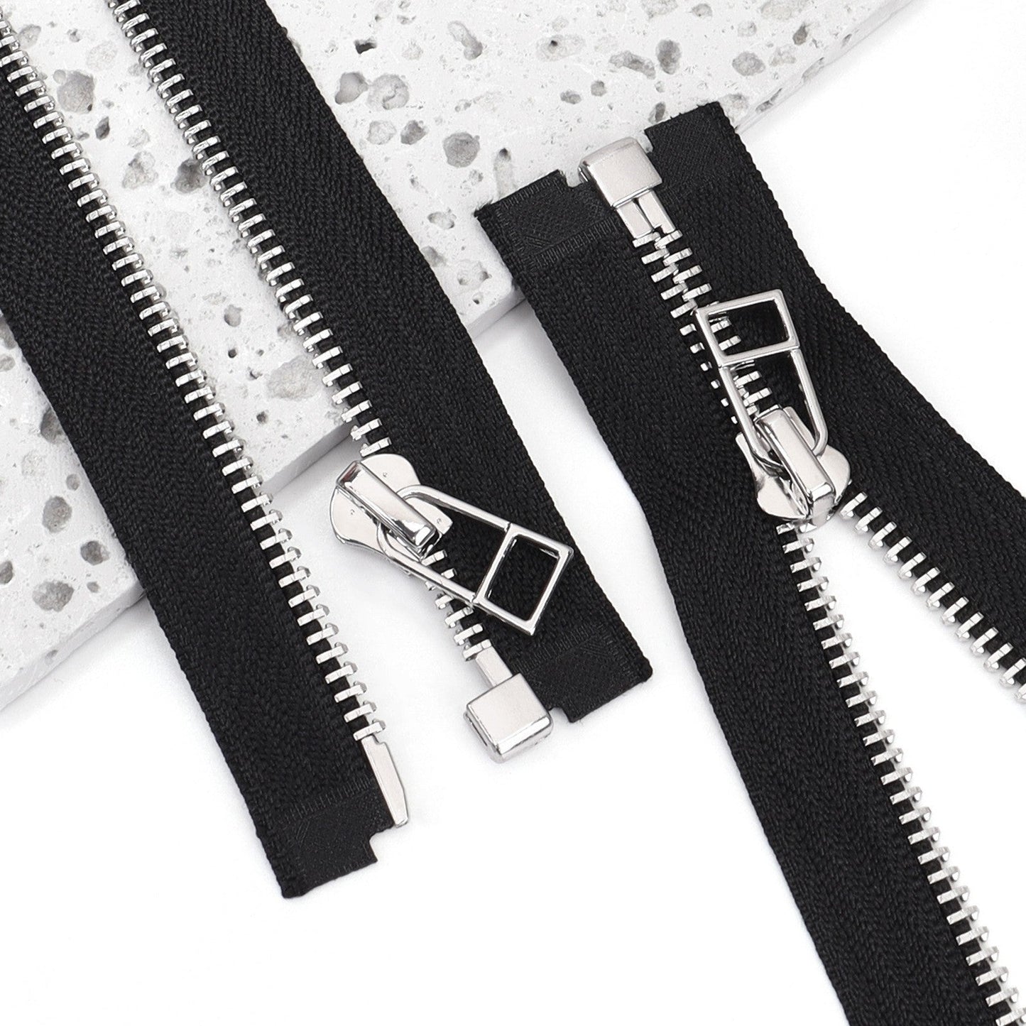 Black Open End Metal Zipper Silver Teeth Separating Jacket
